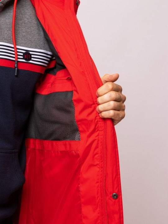 Geacă Puffer de Iarnă Waterproof și cu Protecție împotriva Vântului Roșu