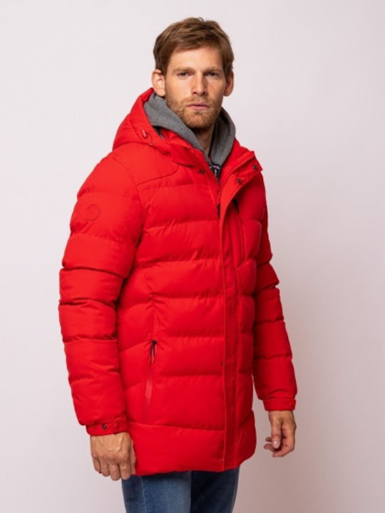 Geacă Puffer de Iarnă Waterproof și cu Protecție împotriva Vântului Roșu