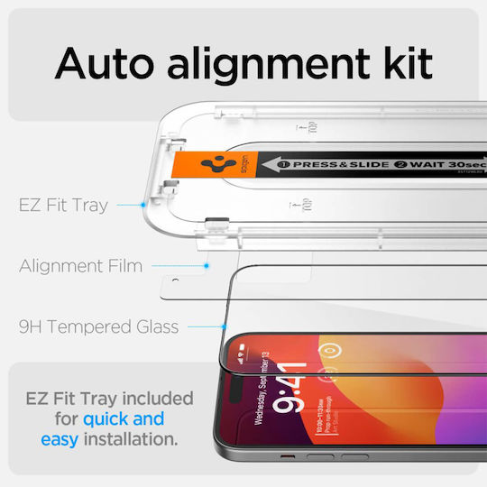 Spigen Glas.Tr 0.3mm Vollflächig gehärtetes Glas Schwarz (iPhone 15)