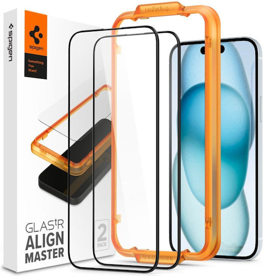 Spigen Glass tR AlignMaster 0.3mm Full Face Tempered Glass 2τμχ Μαύρο (iPhone 15)