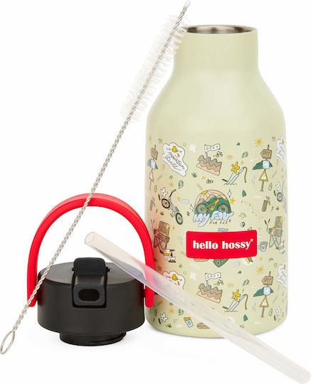 Hello Hossy Sticlă Pentru Copii Din Oțel Inoxidabil Cu Pai 350ml