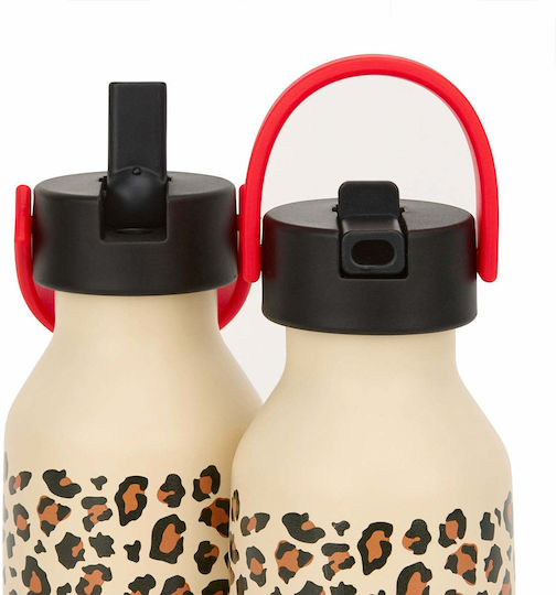 Hello Hossy Sticlă Pentru Copii Din Oțel Inoxidabil Cu Pai Leopard 350ml