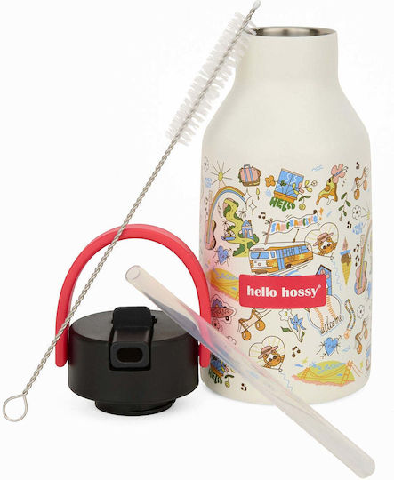 Hello Hossy Παιδικό Παγούρι Ανοξείδωτο με Καλαμάκι 350ml (Διάφορα Σχέδια/Χρώματα)