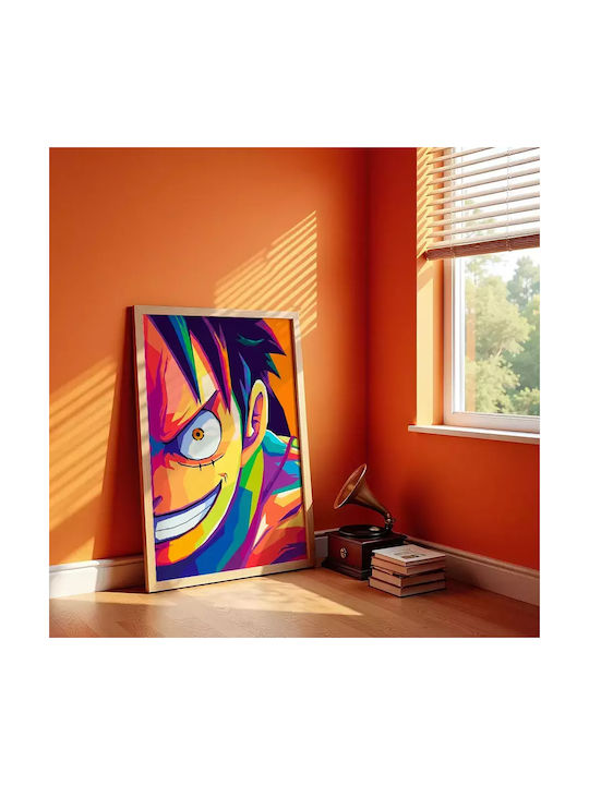 Poster One Piece Luffy An040b 21cm x 30cm Schwarzer Holzrahmen
