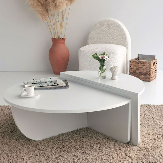 Rundes Zentral Kaffeetisch Podium Holz Weiß 2Stücke M90xL60xH30cm