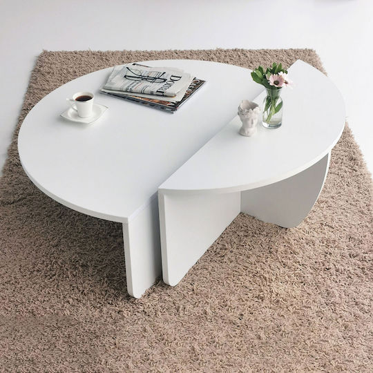 Rundes Zentral Kaffeetisch Podium Holz Weiß 2Stücke M90xL60xH30cm