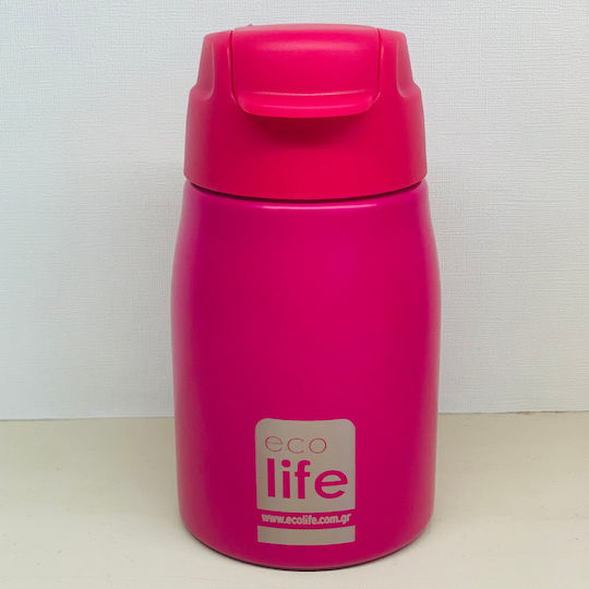 Ecolife Παιδικό Παγούρι Ανοξείδωτο με Καλαμάκι Ροζ 400ml