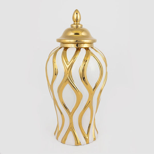 Eurolamp Dekorative Vase Keramik Beige Gold Ø17,3 x H 36,8 cm