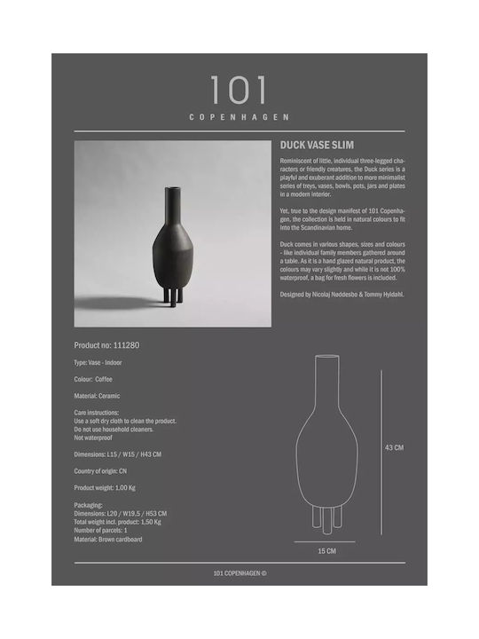 101 Copenhagen Decorative Vase Brown 15x15x43cm
