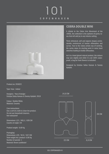 101 Copenhagen Decorative Vase White 22x6.5x28cm
