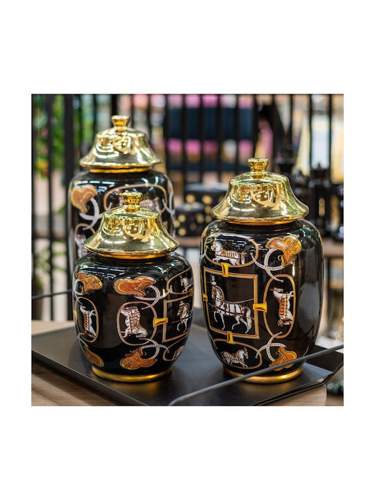 Decorative Vase with Lid Ceramic Black-Gold Φ18x32cm Iliadis 88135 Material Ceramic Black Iliadis Il_88135