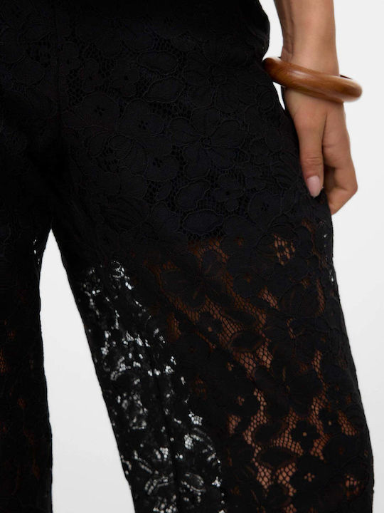 Pantaloni Largi Dama În Fit Lejer Negru