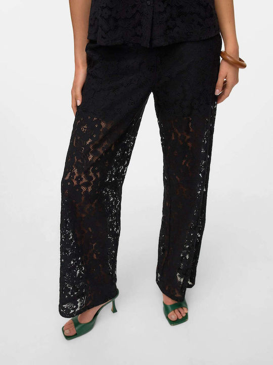 Pantaloni Largi Dama În Fit Lejer Negru