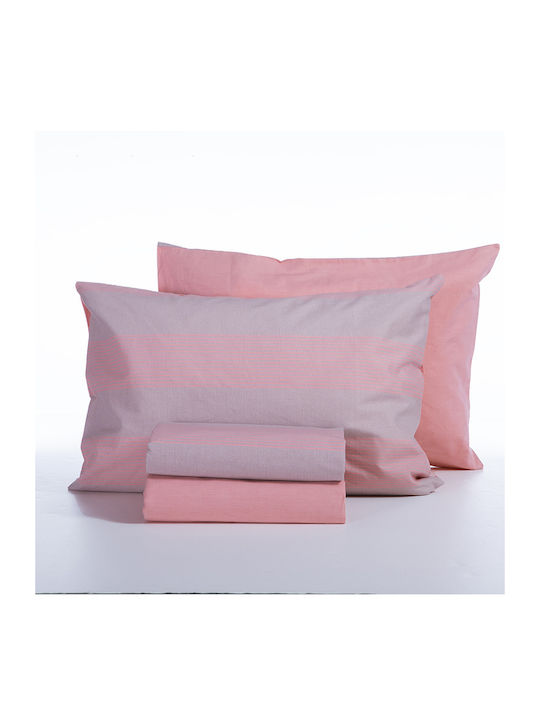Nef-Nef Homeware Sheet Sets Queen 240x270cm. Casual Stripe Peaches 4pcs