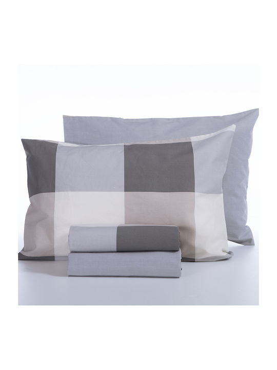 Nef-Nef Homeware Bettwäsche-Set Überdoppel mit Gummiband 160x200+35cm. Casual Check Gray 4Stück