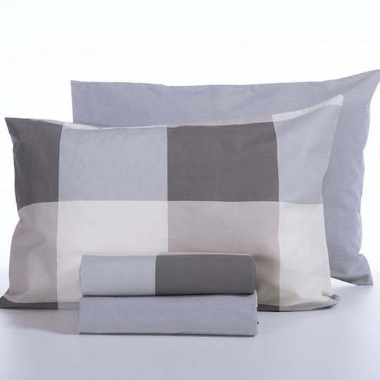 Nef-Nef Homeware Сет Чаршафи с Ластик 180x200+32см. Casual Check Сив 4бр