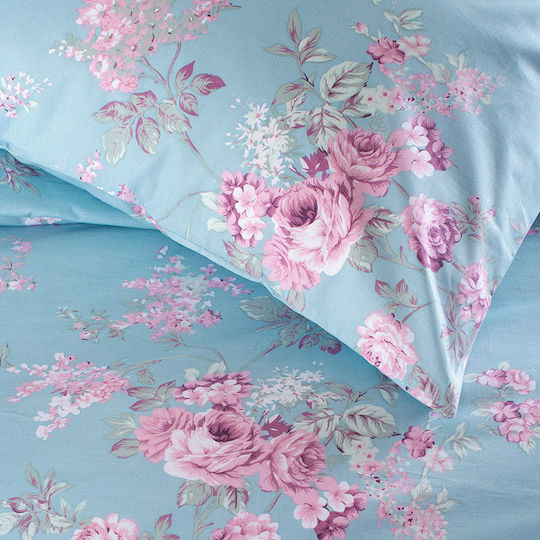 Rythmos Springtime Σετ Σεντόνια Υπέρδιπλα με Λάστιχο 165x205+25εκ. Μπλε (4τμχ)