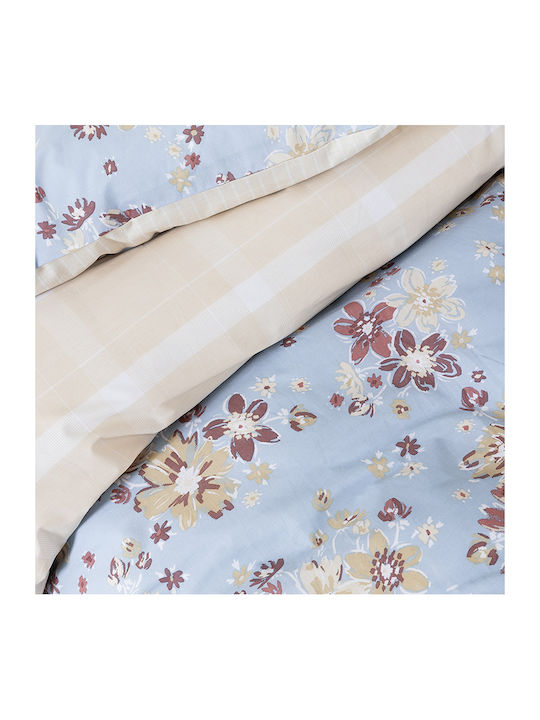Nima Sheet Sets Queen with Elastic 160x200+32cm. Blume Light Blue, Salmon 4pcs