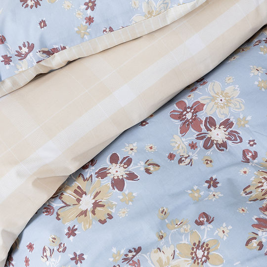 Nima Сет Чаршафи с Ластик 160x200+32см. Blume Light Blue, Salmon 4бр