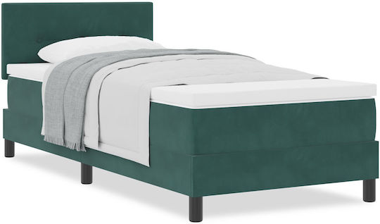 Ein Einzelbett Mit Samt Dunkelgrün mit Lattenrost & Matratze 80x200cm