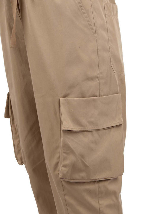 Damen Stoff Cargo Hose mit Gummizug Beige