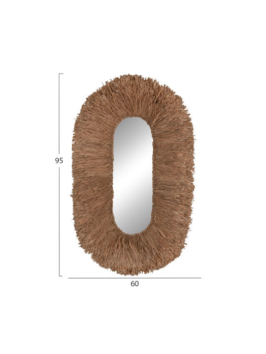 HomeMarkt Wandspiegel Oval mit Beige Rattan Rahmen 95x60cm 1Stück