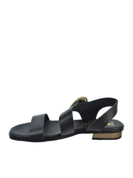 Δερμάτινα Γυναικεία Σανδάλια Black/Gold Chain Buckle
