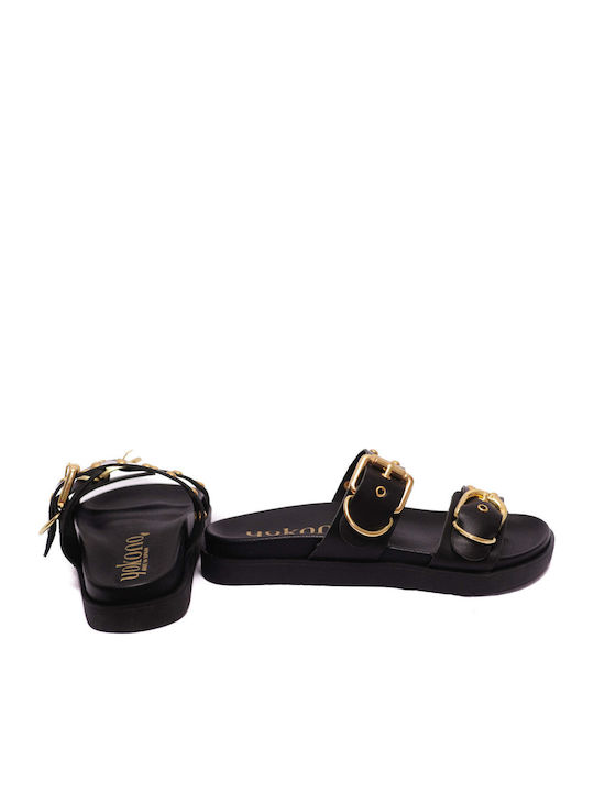 Morena Leather Women's Flat Sandals in Black Color