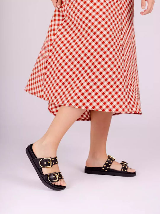 Morena Leather Women's Flat Sandals in Black Color