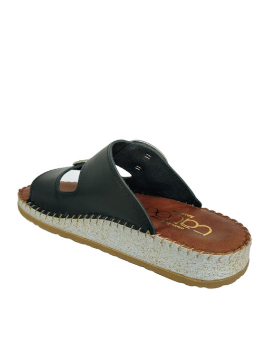 Leather Women's Flat Sandals Anatomic in Black Color