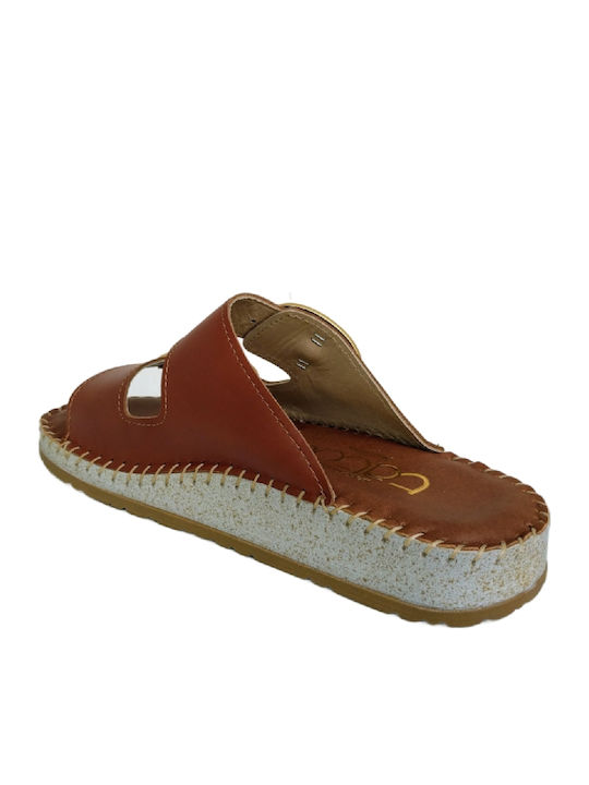 Leather Women's Flat Sandals Anatomic in Tabac Brown Color