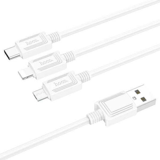 Hoco Regular USB to Lightning / Type-C / micro USB Cable 2A Λευκό 1m HOCOX76W