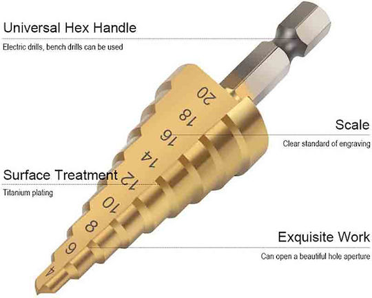 Set of 3 Titanium Coated Conical Drill Bits Mm