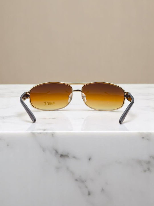 Dasoon Vision Men's Sunglasses with Gold Metal Frame and Brown Lens