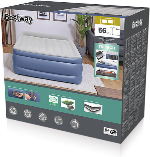Bestway Double Inflatable Sleeping Mattress 203x152x56cm Blue