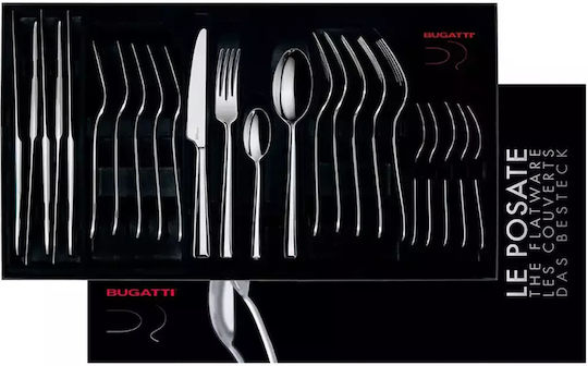 Casa Bugatti Σετ Μαχαιροπίρουνα Ανοξείδωτα Ασημί 24τμχ