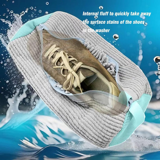 Sac pentru spălarea pantofilor Quandes cu perii interioare 360° Curățare Spălare Uscare Transport Depozitare Sac Pantofi Durabil Poliester Premium Reutilizabil Portabil Rezistent 19x39 cm Gri