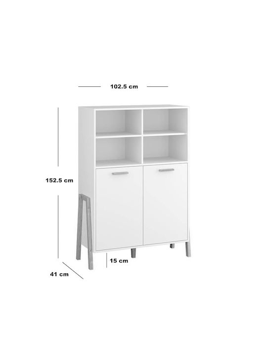 Kids Wooden Bookcase Belle White 102.5x41x152.5cm