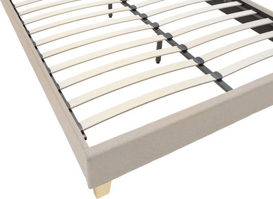 Mago Bed Double Upholstered with Fabric Ecru Shade for Mattress 140x200cm