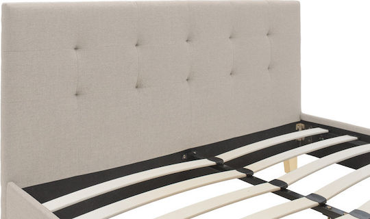Mago Bed Double Upholstered with Fabric Ecru Shade for Mattress 140x200cm