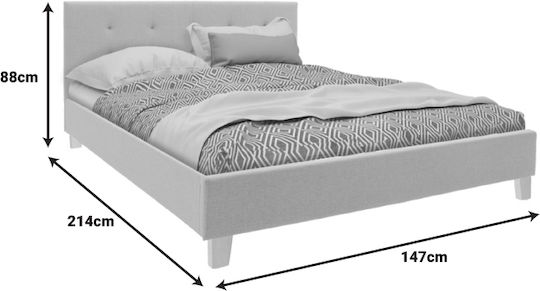 Mago Bed Double Upholstered with Fabric Ecru Shade for Mattress 140x200cm