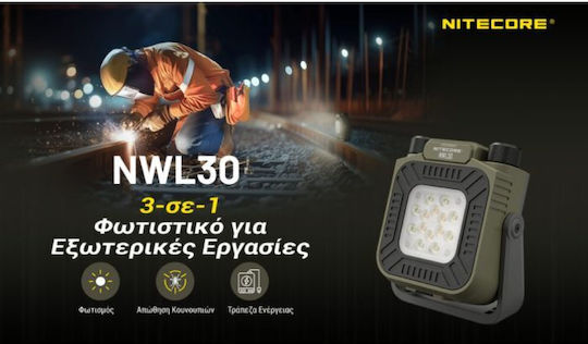 NiteCore Rechargeable Handheld Spotlight LED with Maximum Brightness 3000lm NWL30 Khaki