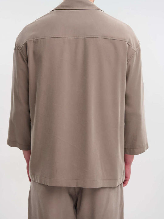 Μακρυμάνικo Τζιν Overshirt σε Κανονική Γραμμή Καφέ