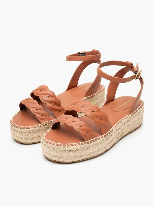 Women's Leather Ankle Strap Platforms Tabac Brown