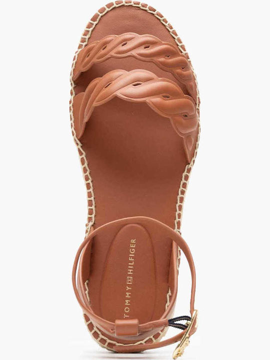 Women's Leather Ankle Strap Platforms Tabac Brown