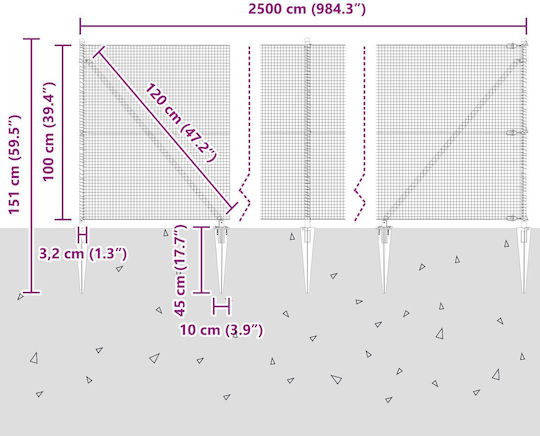 vidaXL Wire Fencing Galvanized Set Silver 1x25m