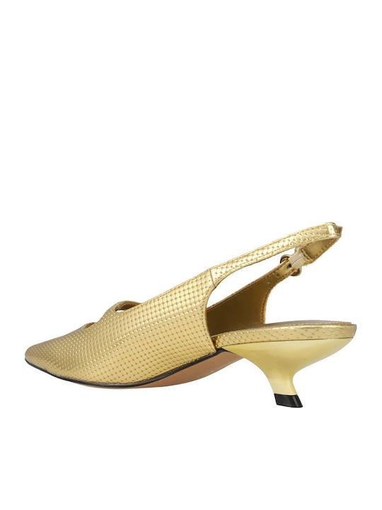 Synthetic Leather Gold Low Heels