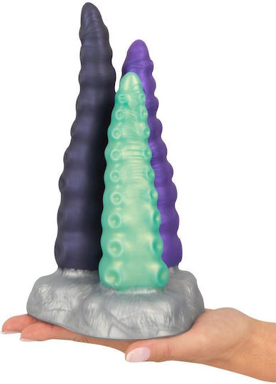 Beasty Cocks Triple Tentacle Dildo Стъклено дилдо Със смукателна чашка Сребрист 22см