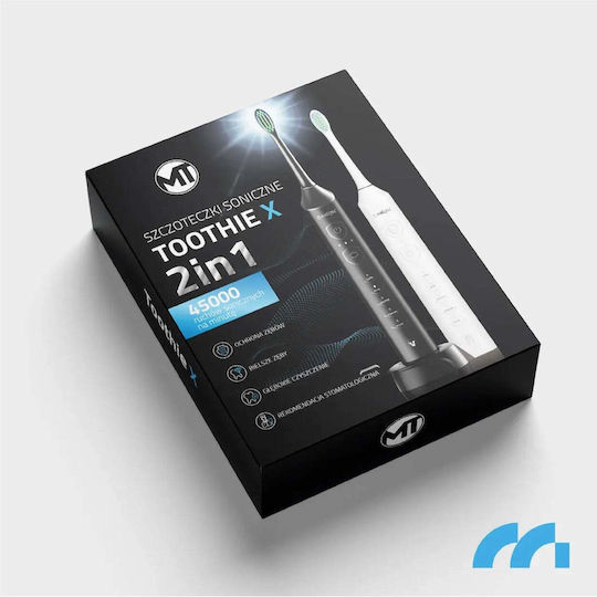 Set 2 Periuțe de dinți electrice Maltec Toothie X2in1 6 capete incluse 5 programe diferite 45.000 vibrații pe minut Alb Negru