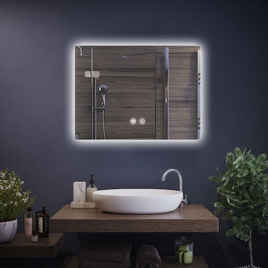 H2O Rechteckiger LED Berührung Badezimmerspiegel 70x90cm